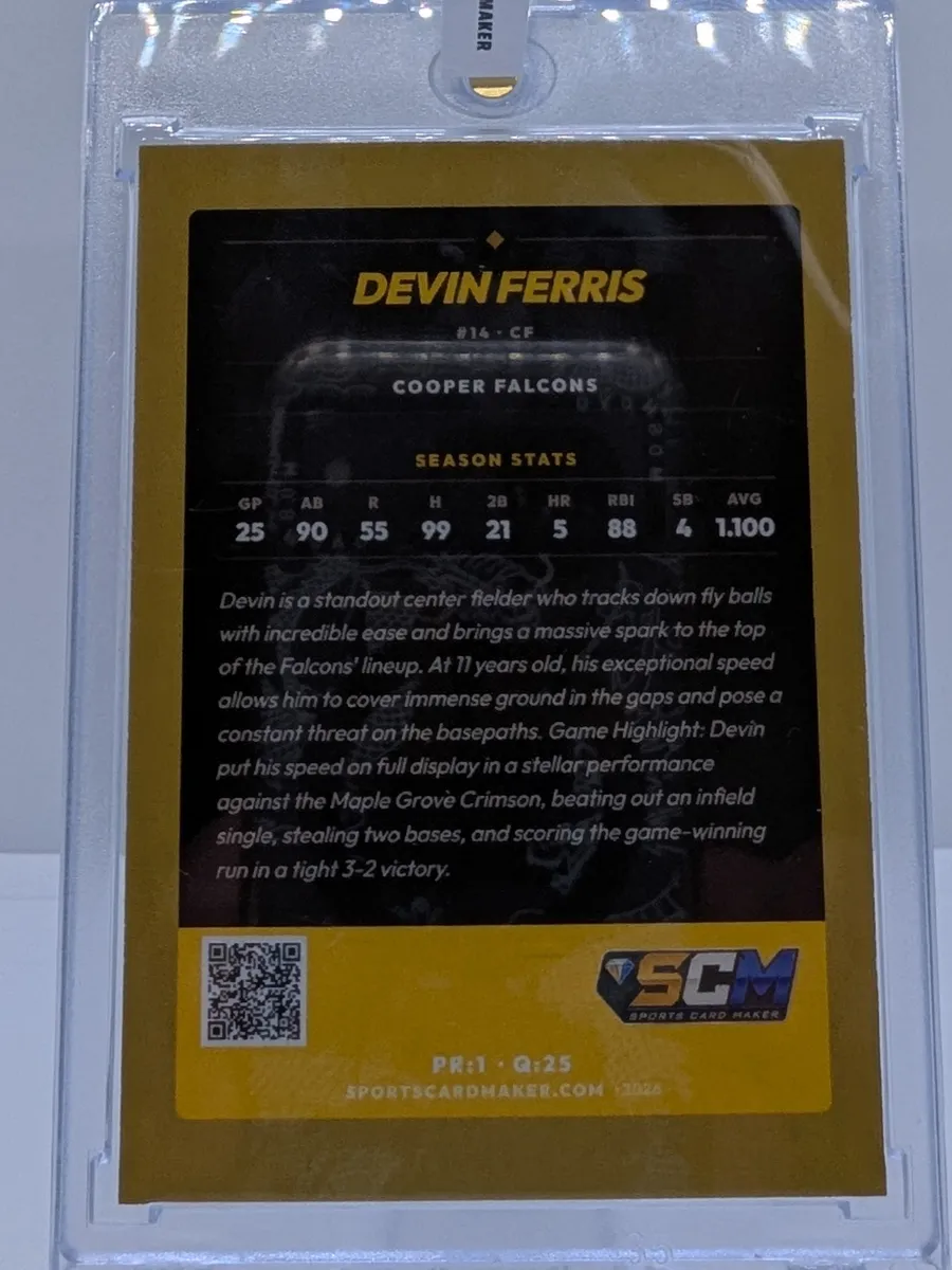Devin Ferris card back with stats and story