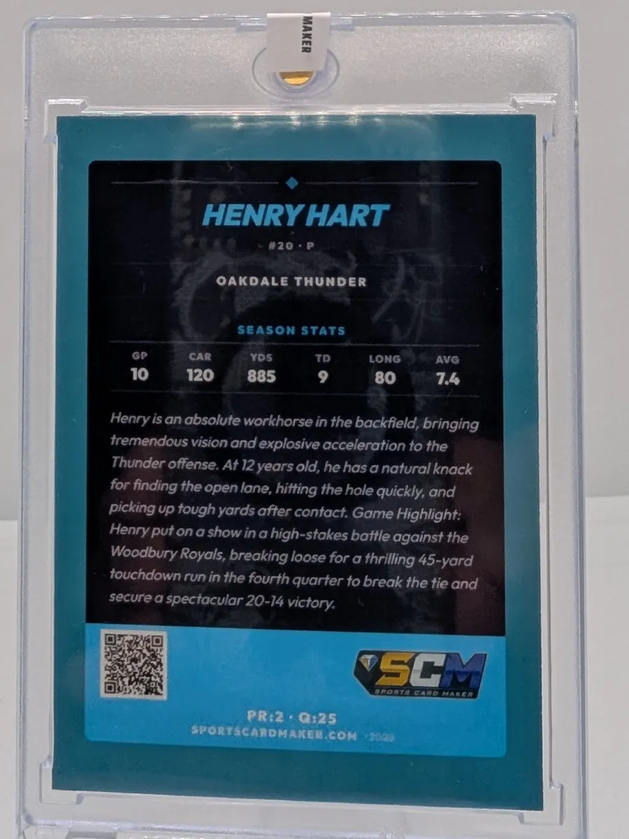 Henry Hart card back with stats and story